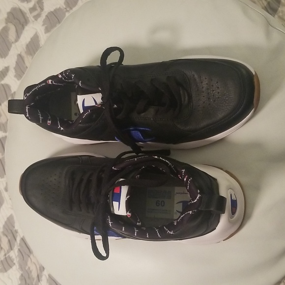 Men's Champion Black Genuine Leather Sneakers with White Rubber Soles; Size 9 - Picture 2 of 10